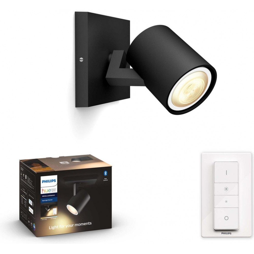 Philips Hue Runner Opbouwspot White Ambiance GU10 zwart 5,5W Bluetooth incl. Dimmer