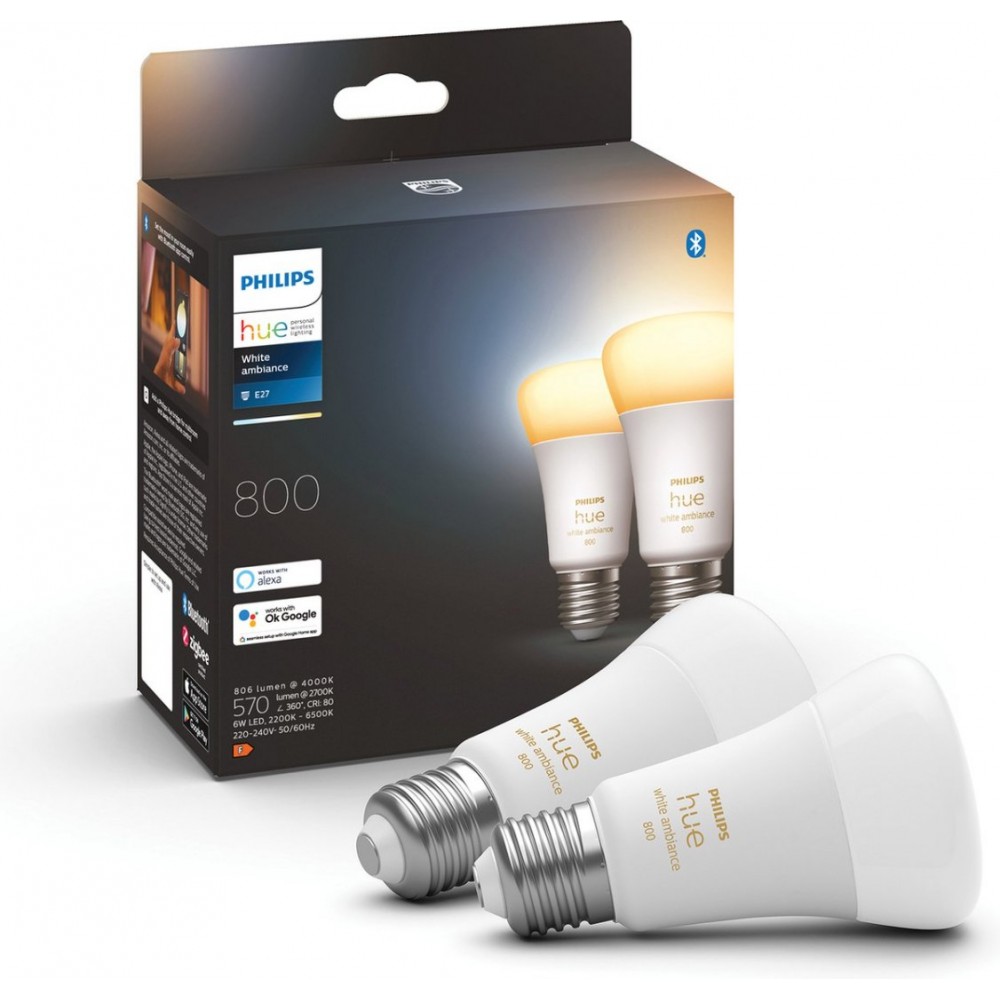 Philips Hue Slimme Lichtbron E27 White Ambiance 8,5W Bluetooth duopack