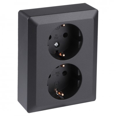 Q-Link contactdoos 2-voudig - inbouw - met shutter - met randaarde - met aanraakbeveiliging - zwart