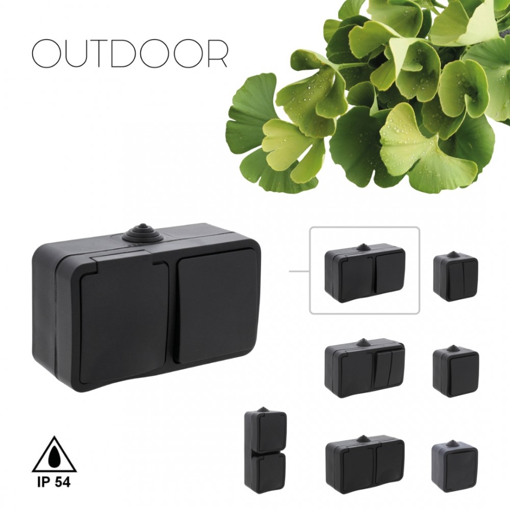 Q-Link combinatie opbouw - wissel - met randaarde - spatwaterdicht IP54 - zwart