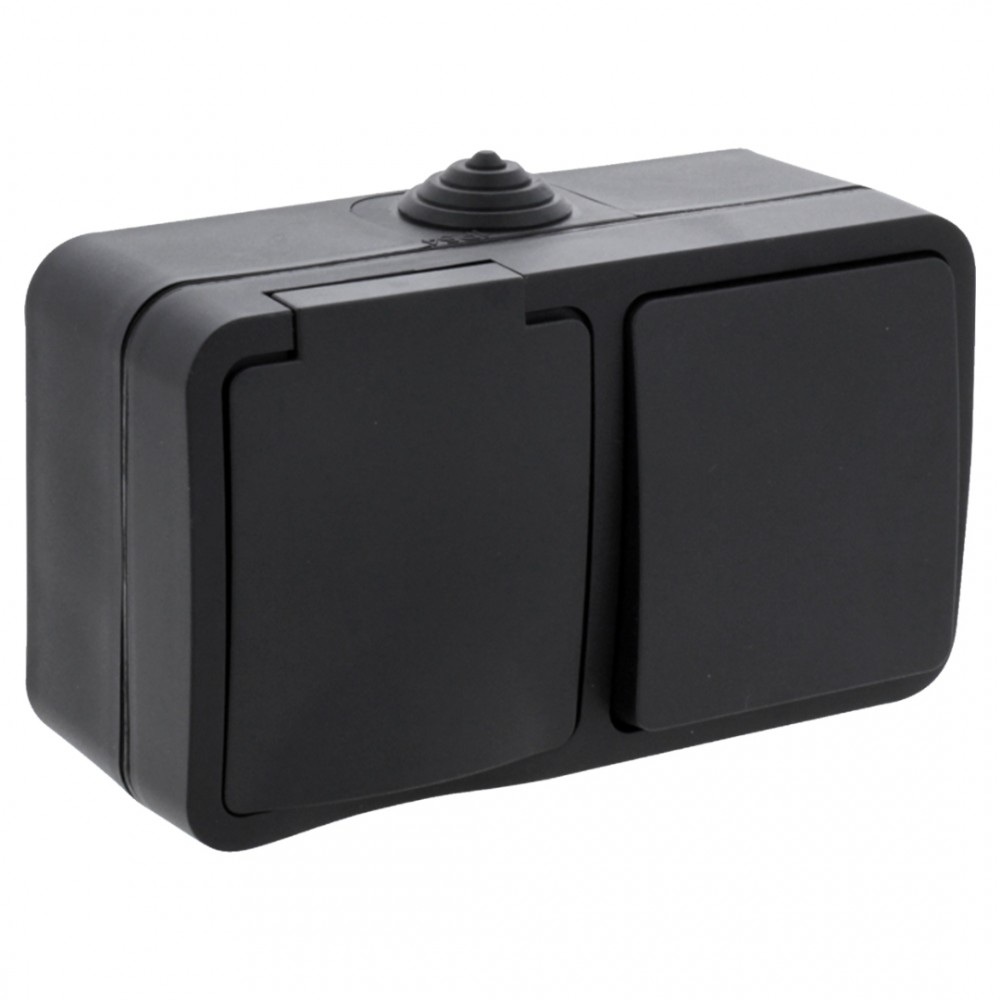 Q-Link combinatie opbouw - wissel - met randaarde - spatwaterdicht IP54 - zwart