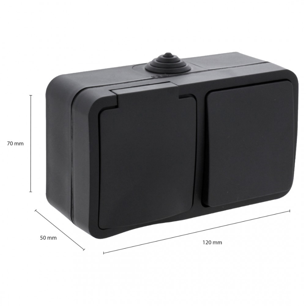 Q-Link combinatie opbouw - wissel - met randaarde - spatwaterdicht IP54 - zwart