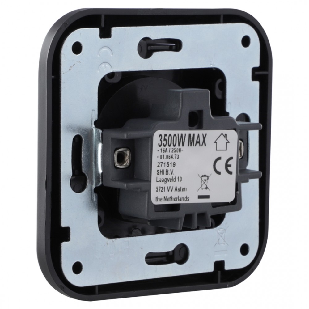 Q-Link contactdoos inbouw - 1-voudig - met afdekraam - met aanraakbeveiliging - zwart