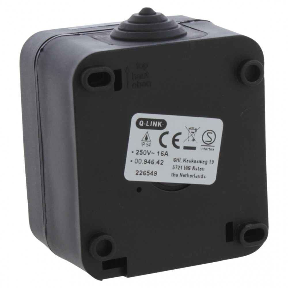 Q-Link contactdoos opbouw - 1-voudig - met randaarde - spatwaterdicht IP54 - zwart