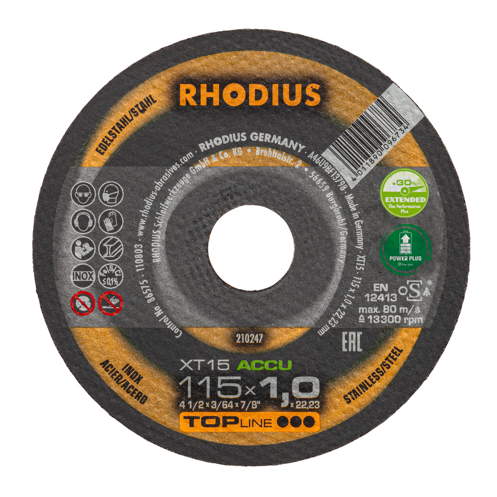 Rhodius Extra dunne doorslijpschijf XT15 ACCU BOX 10 stuks