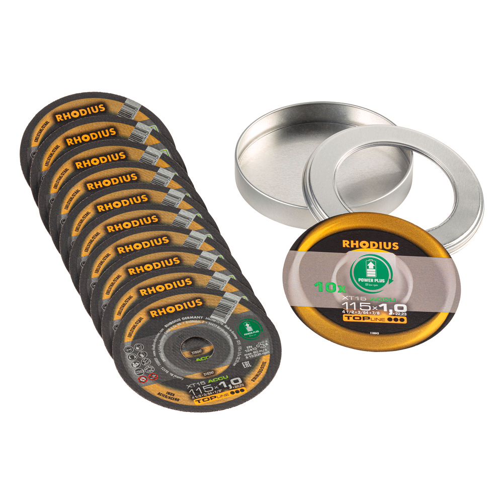 Rhodius Extra dunne doorslijpschijf XT15 ACCU BOX 10 stuks