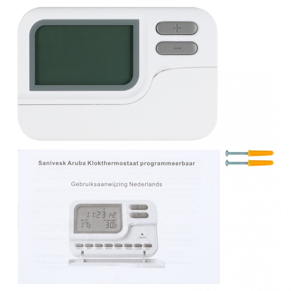 Sanivesk Klokthermostaat Aruba Digitaal 2AA Programmeerbaar Wit