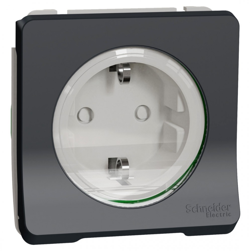 Schneider Mureva Styl contactdoos inbouw - spatwaterdicht - 1-voudig - randaarde - IP55 - 71 x 71 x 13 mm - antraciet