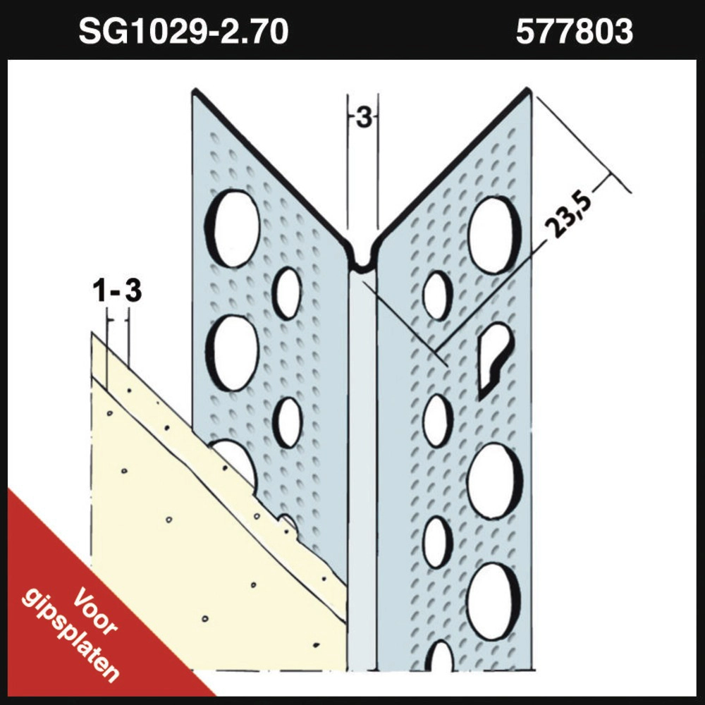 Slimgrip Hoekprofiel Dunpleister SG1029 verz staal wit dikte 1-3 mm 270 cm