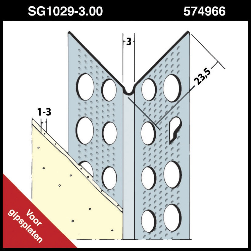 Slimgrip Hoekprofiel SG1029 verzinkt staal wit stucdikte 1-3 mm 300 cm