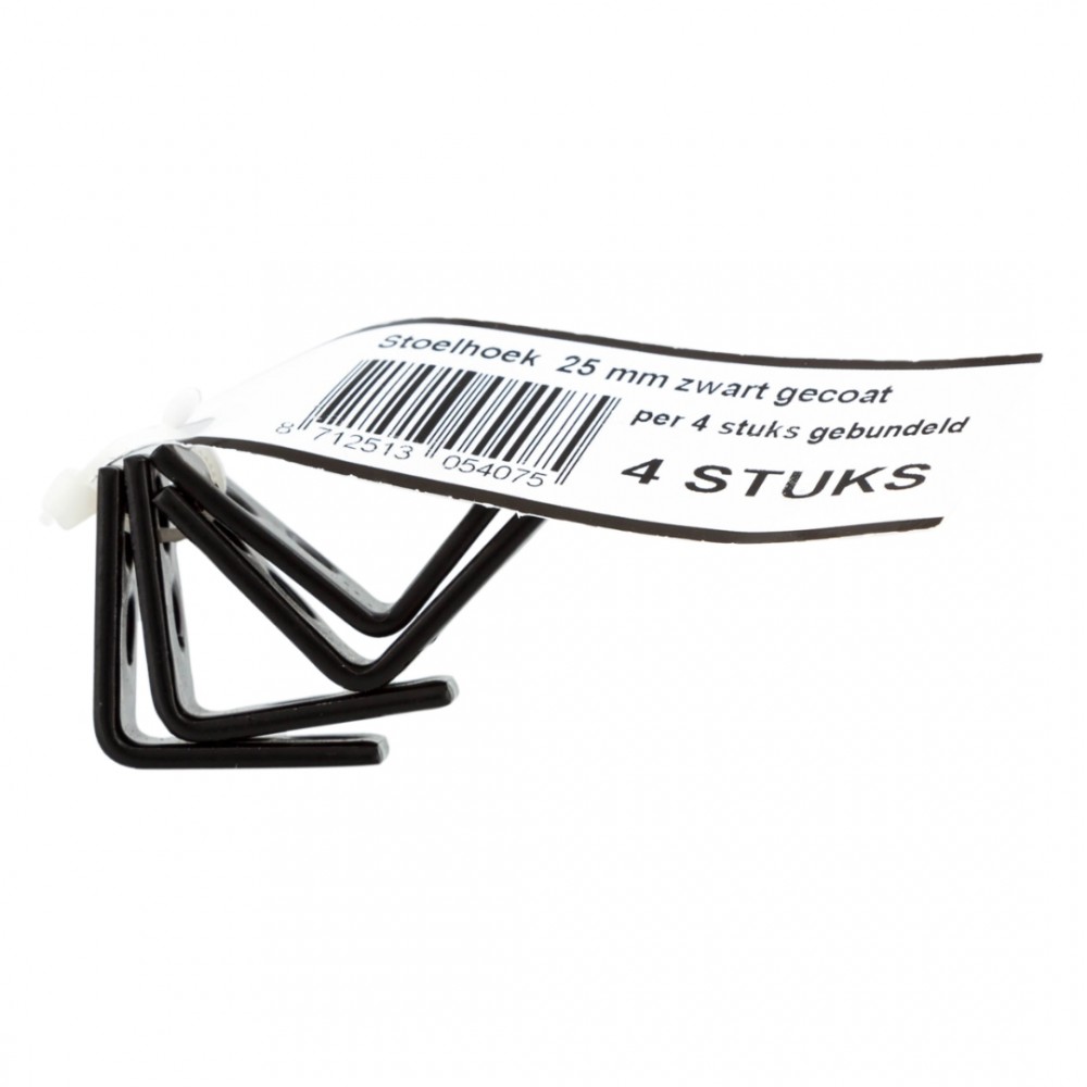 Starx stoelhoek met verzonken schroefgaten - verzinkt - 25 mm - zwart 4 stuks
