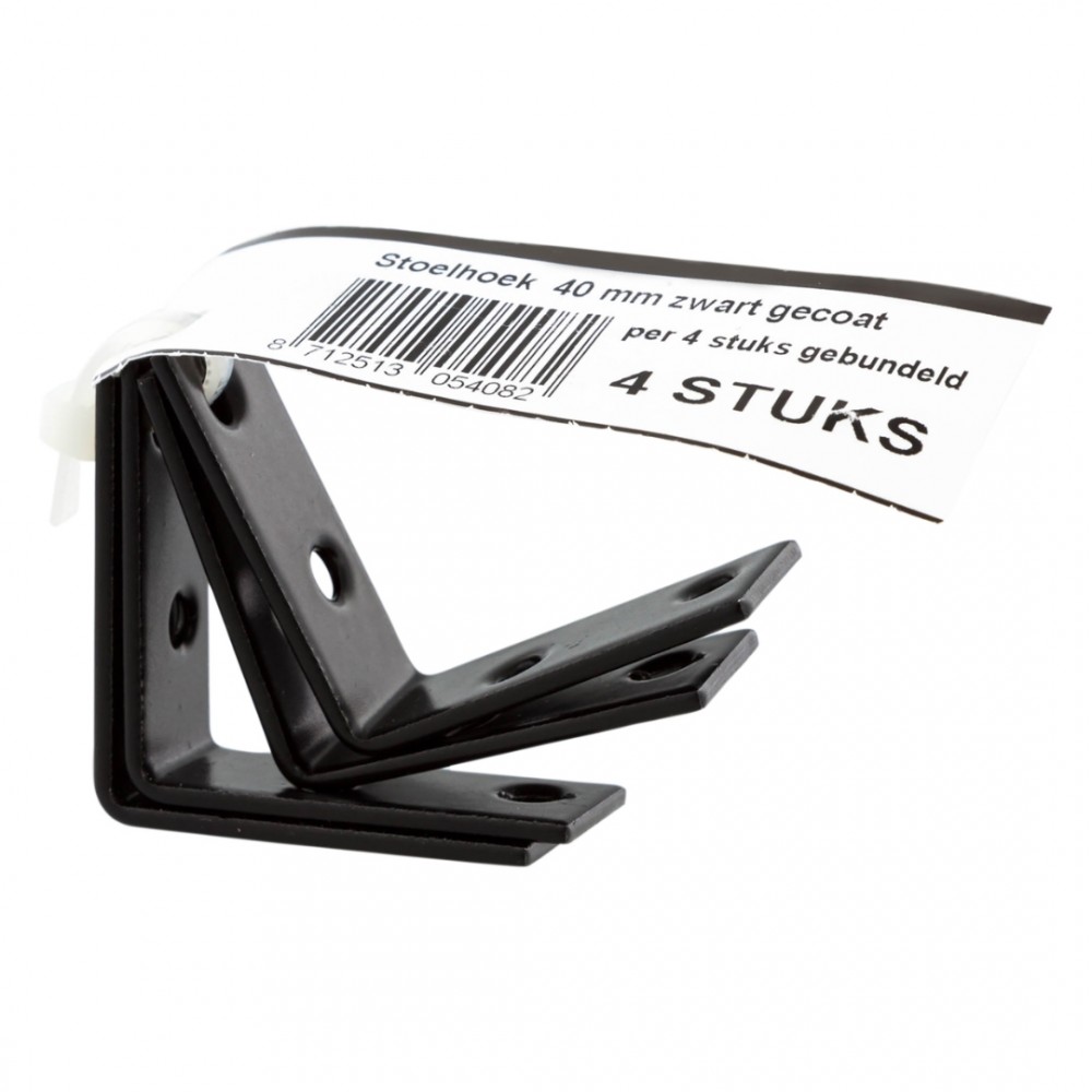 Starx stoelhoek met verzonken schroefgaten - verzinkt - 40 mm - zwart 4 stuks