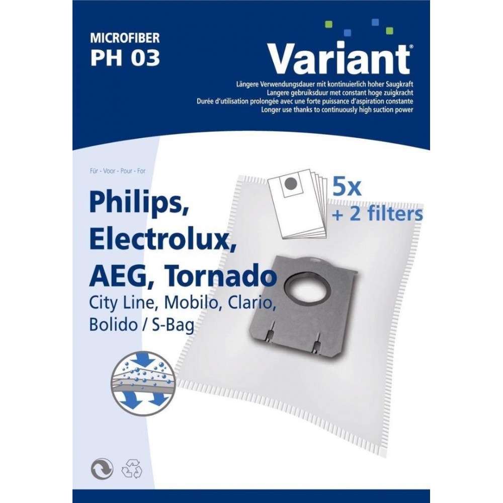 Philips AEG Electrolux Tornado Varian stofzuigerzakken PH03 microfiber 5 stuks