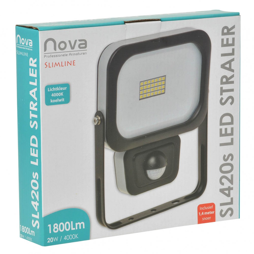 Nova LED straler 20 Watt 4000K IP56 1800 lumen met Sensor