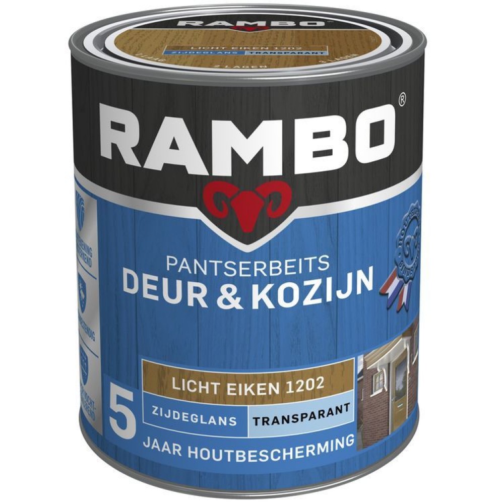 Rambo Deur en Kozijn pantserbeits zijdeglans transparant licht eiken 1202 750ml