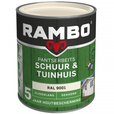 Rambo Schuur en Tuinhuis pantserbeits zijdeglans dekkend RAL 9001 750ml