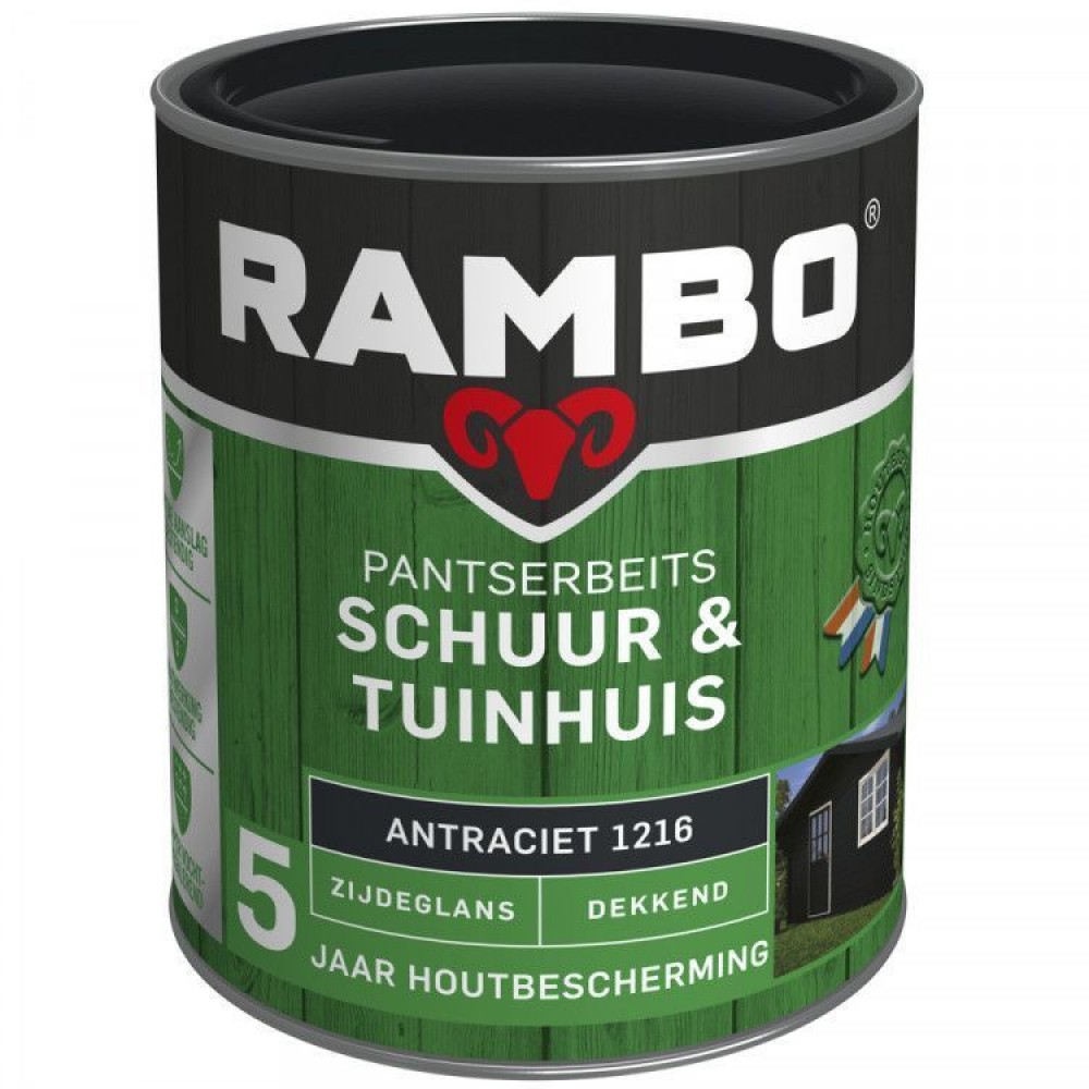 Rambo Schuur en Tuinhuis pantserbeits zijdeglans dekkend antraciet 1216 750ml