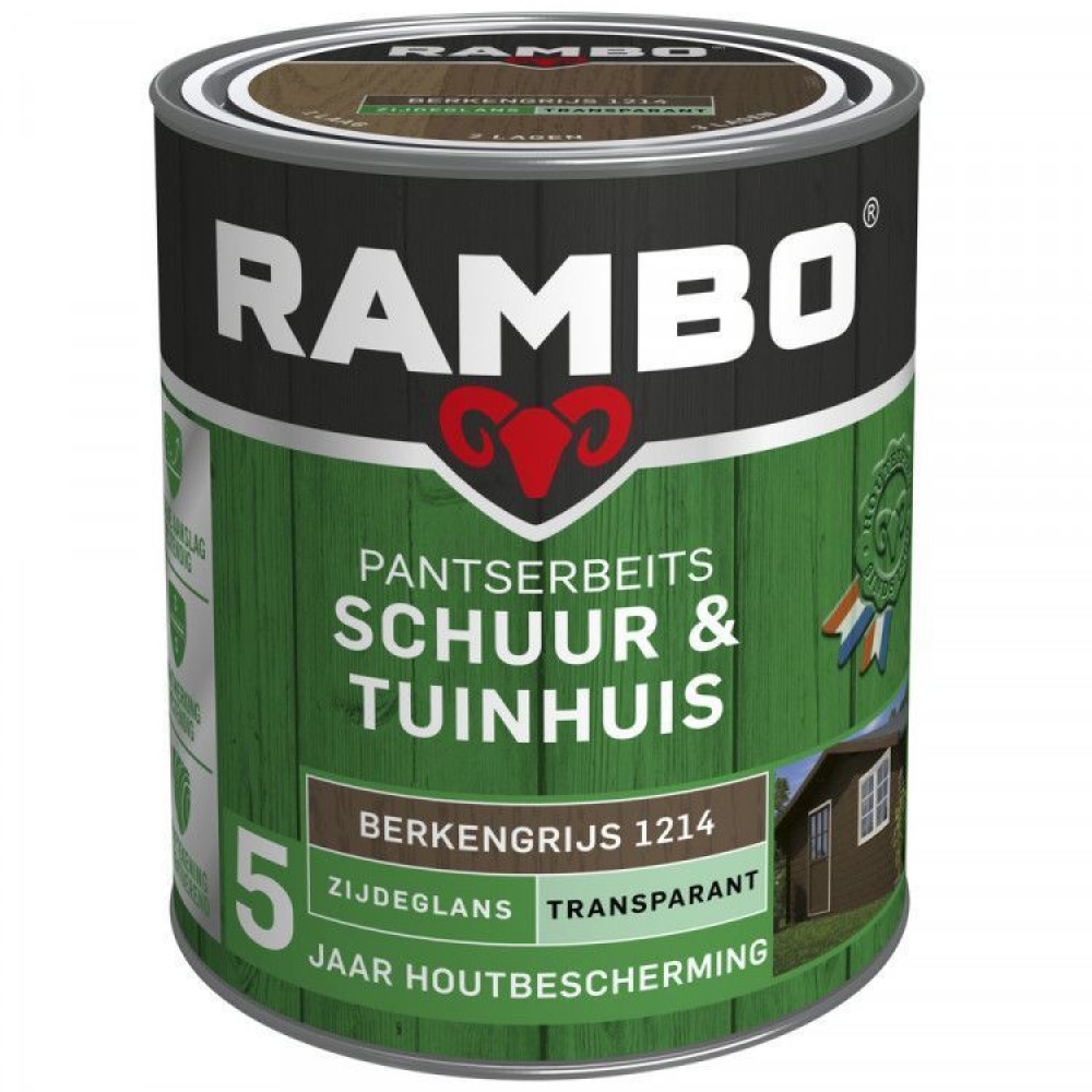 Rambo Schuur en Tuinhuis pantserbeits zijdeglans transparant berken grijs 1214 750ml