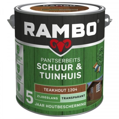 Rambo Schuur en Tuinhuis pantserbeits zijdeglans transparant teakhout 1204 2500ml