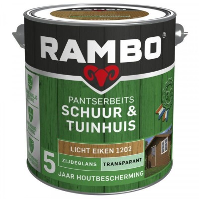 Rambo Schuur en Tuinhuis pantserbeits zijdeglans transparant licht eiken 1202 2500ml