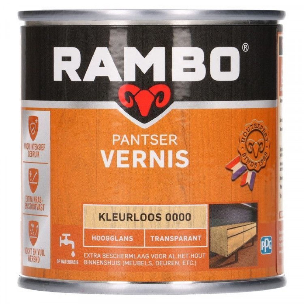 Rambo Pantser Vernis transparant Hoogglans kleurloos 250ml