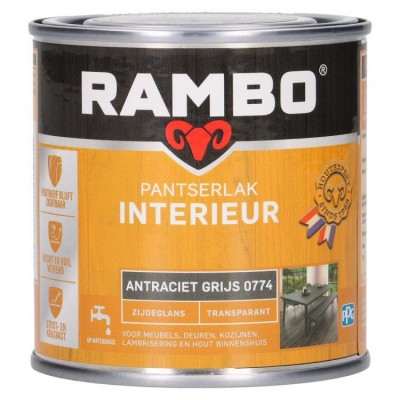 Rambo Pantserlak Interieur transparant zijdeglans antraciet grijs 774 250ml