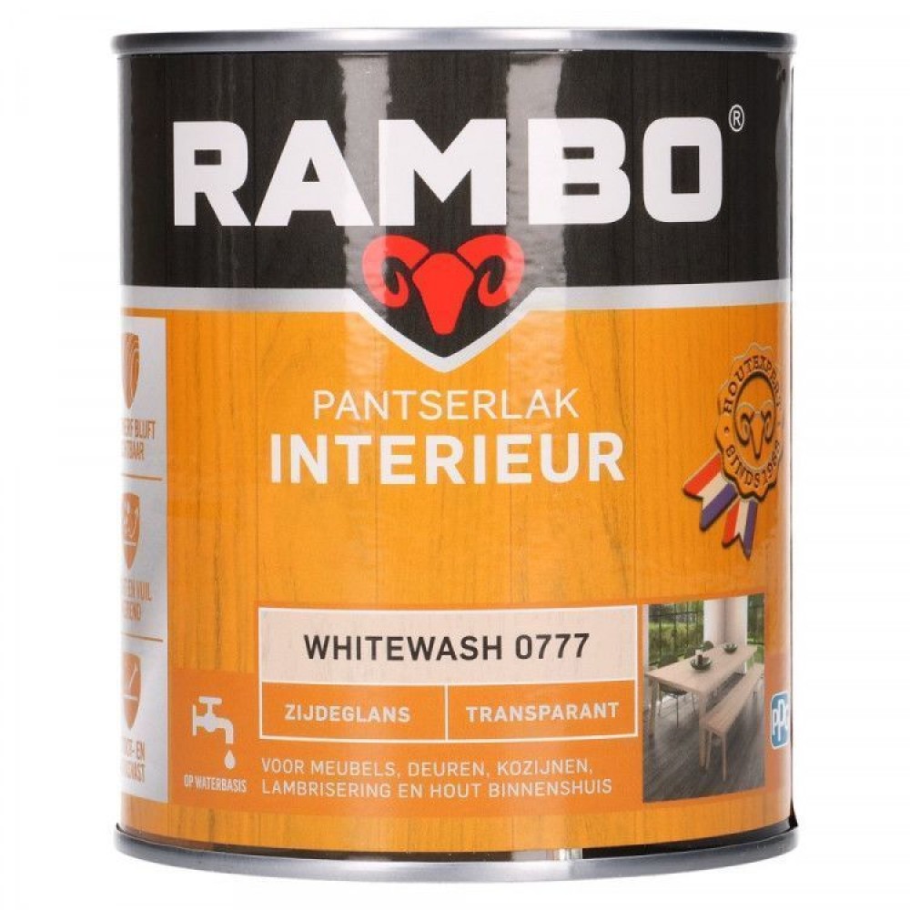 Rambo Pantserlak Interieur transparant zijdeglans whitewash 777 750ml