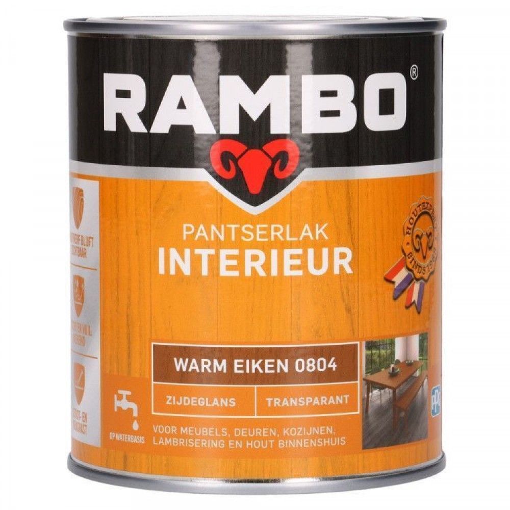Rambo Pantserlak Interieur transparant zijdeglans warm eiken 804 750ml