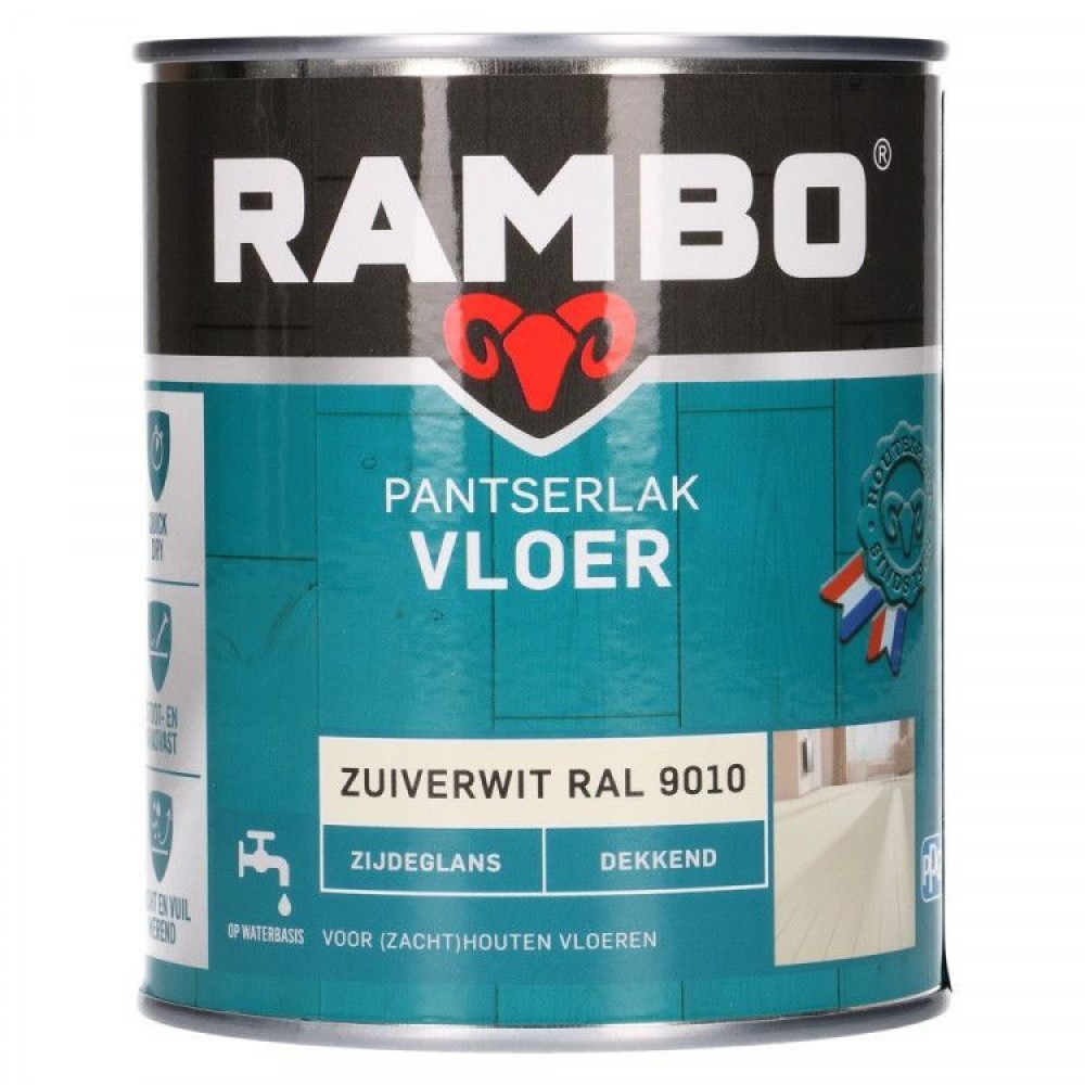 Rambo Pantserlak Vloer dekkend zijdeglans zuiverwit 9010 750ml