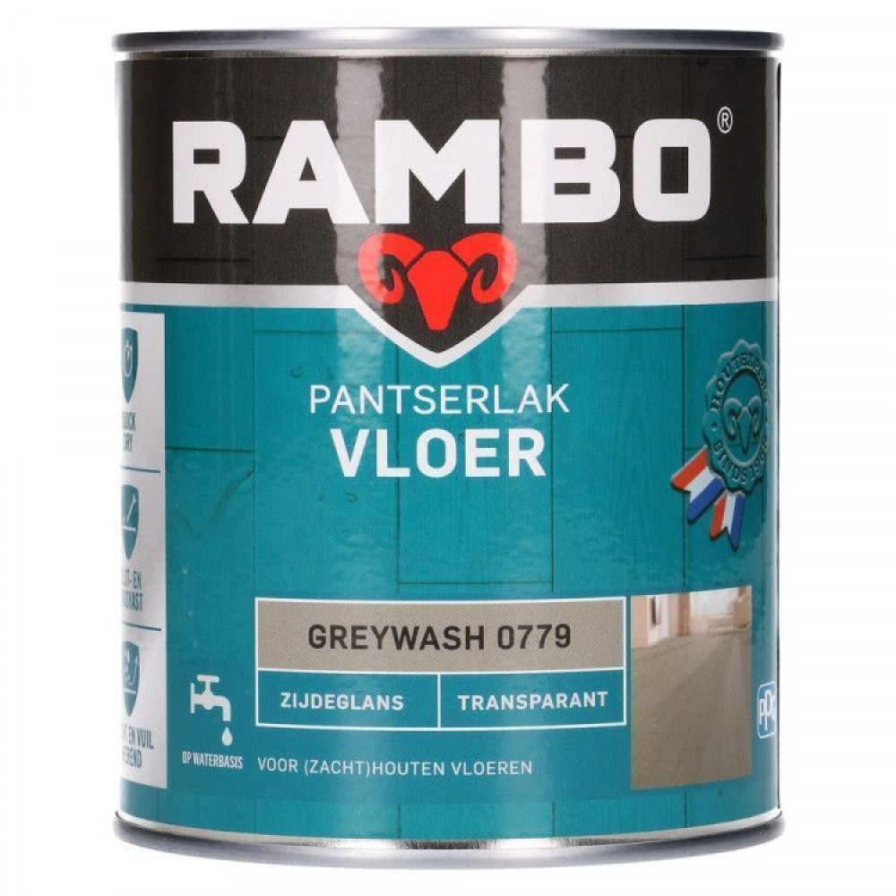Rambo Pantserlak Vloer transparant zijdeglans greywash 779 750ml