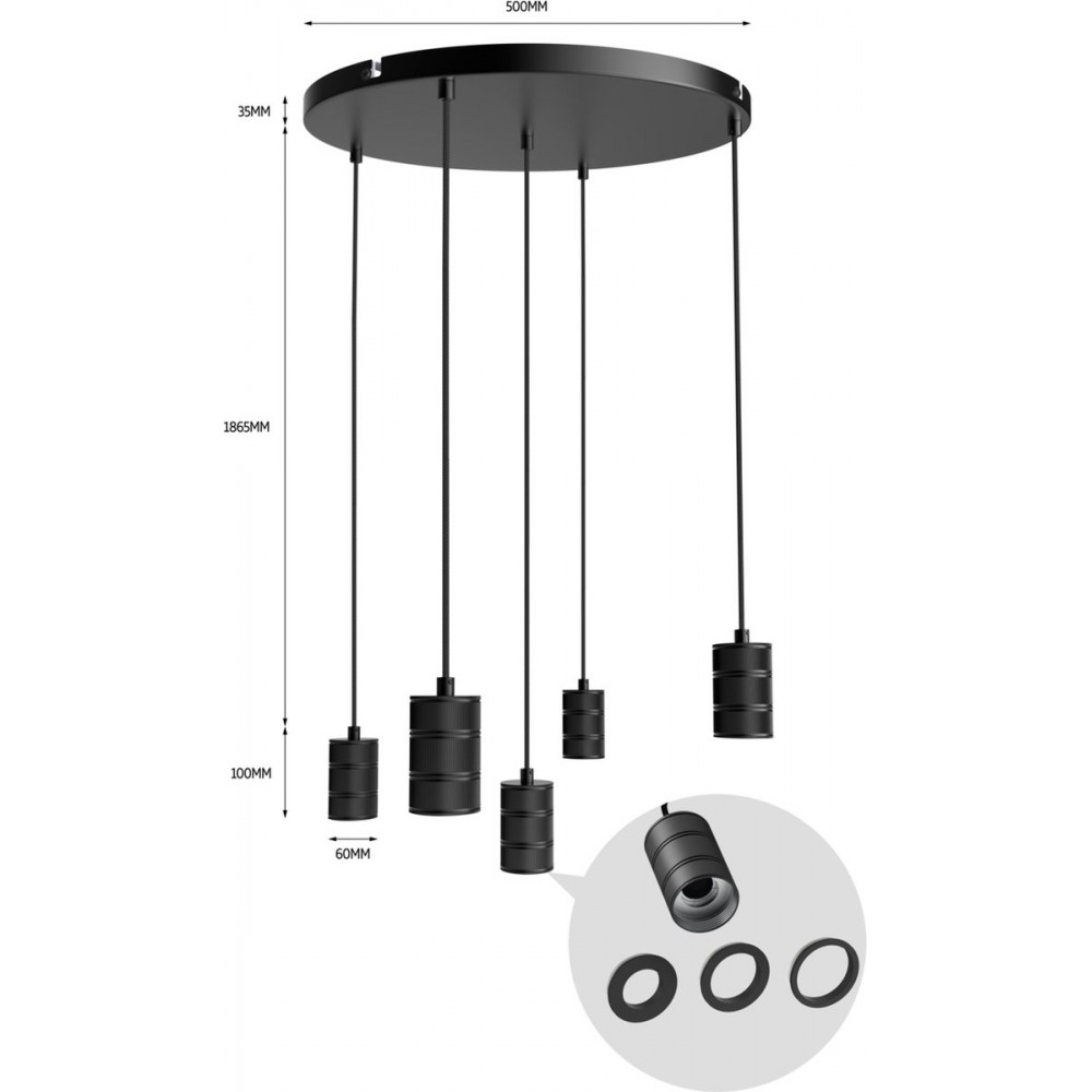 Calex Retro Plafondlamp - 3x E27 - Hanglamp Industrieel - Ø50cm Pendellamp Rond - Zwart