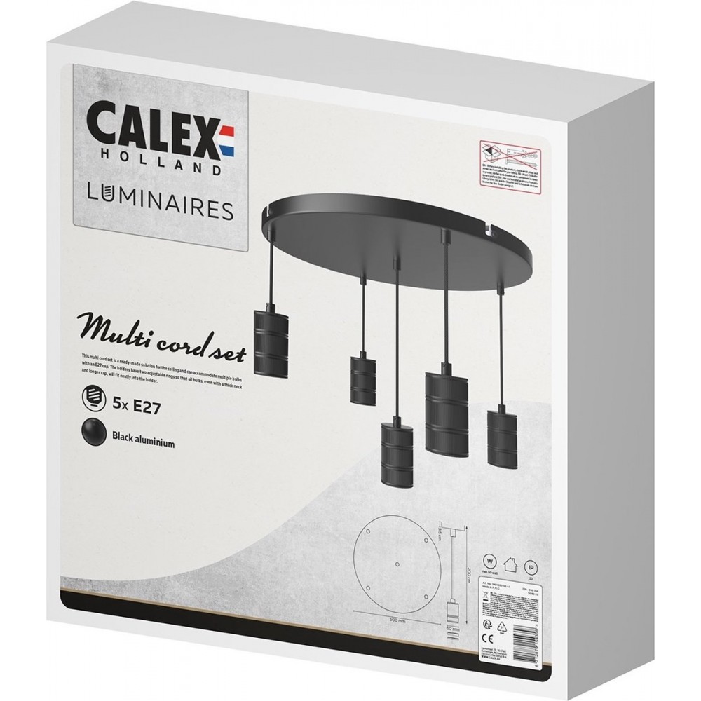 Calex Retro Plafondlamp - 3x E27 - Hanglamp Industrieel - Ø50cm Pendellamp Rond - Zwart