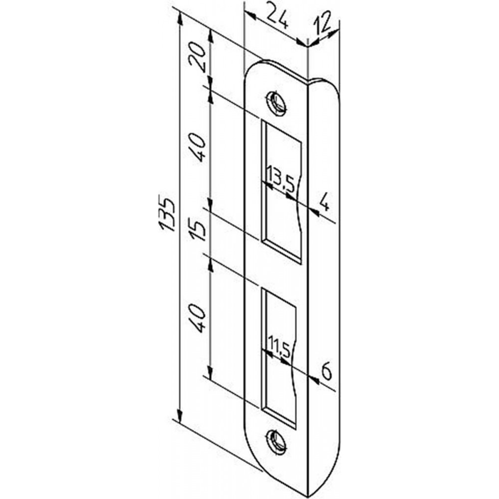 Nemef Hoeksluitplaat - afgerond - 135 x 24 x 12 mm (LxBxH/B LIP) - staal verzinkt - HP1266 - din links