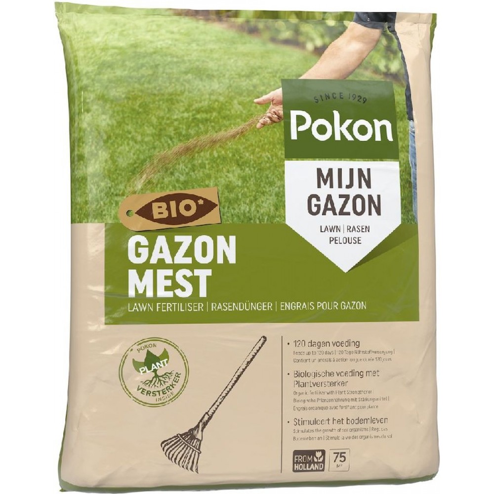 Pokon Bio Gazonmest - 5kg - Mest - Geschikt voor 75m² - 120 dagen biologische voeding
