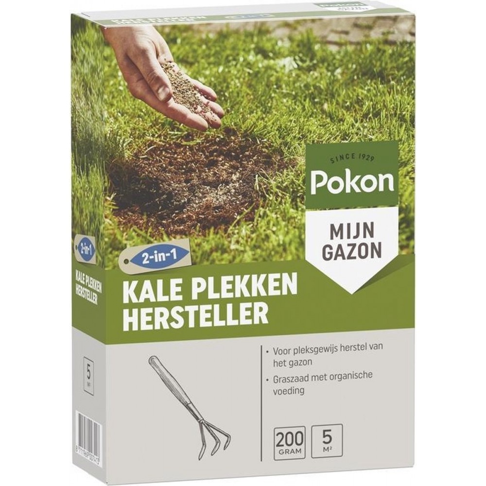 Pokon Kale Plekken Hersteller - 200gr - Graszaad / Meststof (2-in-1) - Geschikt voor elk type gazon