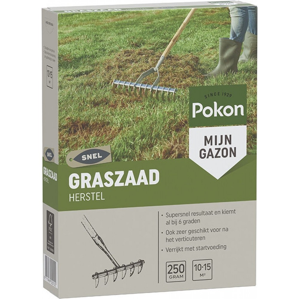 Pokon Graszaad Herstel - 250gr - Gazonherstel - Geschikt voor 10m² tot 15m² - Supersnel egaal groen gras