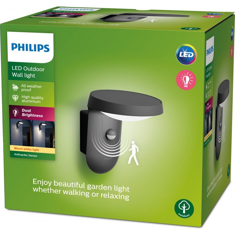 Philips Tyla buitenwandlamp - antraciet - met sensor - 9 W