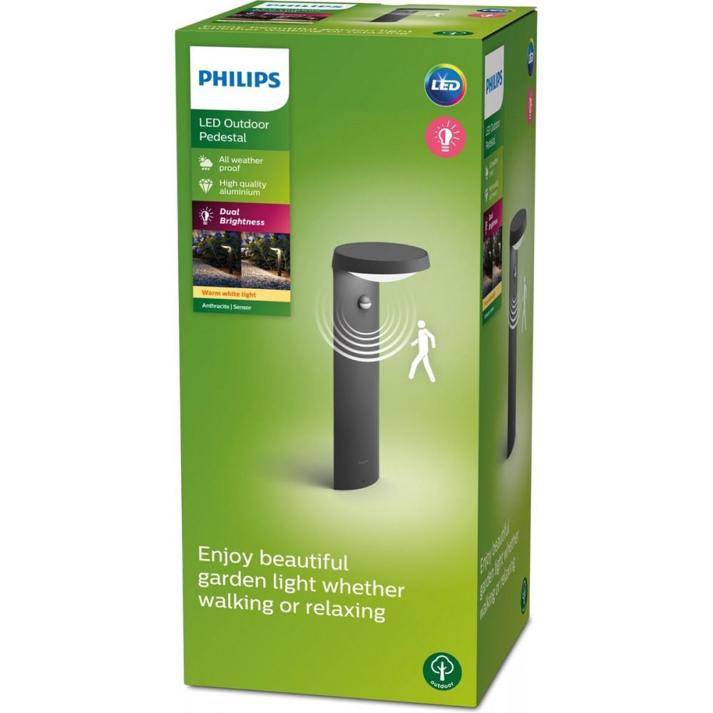 Philips Tyla sokkellamp - antraciet - met sensor - 9 W