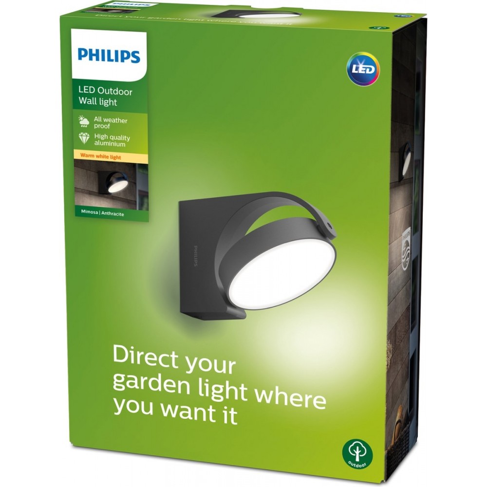 Philips LED Mimosa muurlamp voor buiten - antraciet - warmwit licht - 7 W