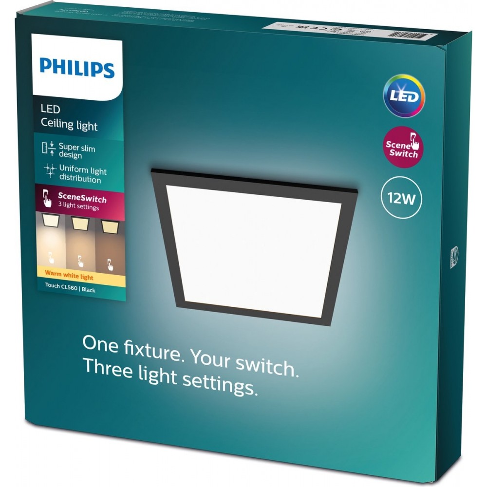 Philips Touch Plafonnière - Geïntegreerd LED - SceneSwitch - Zwart - 12W - 30 cm breed - 1100 lumen