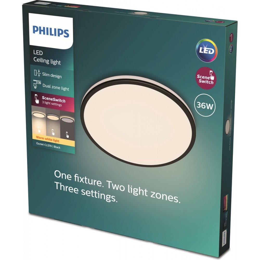Philips Ozziet plafondlamp - rond - zwart - 36W 27K