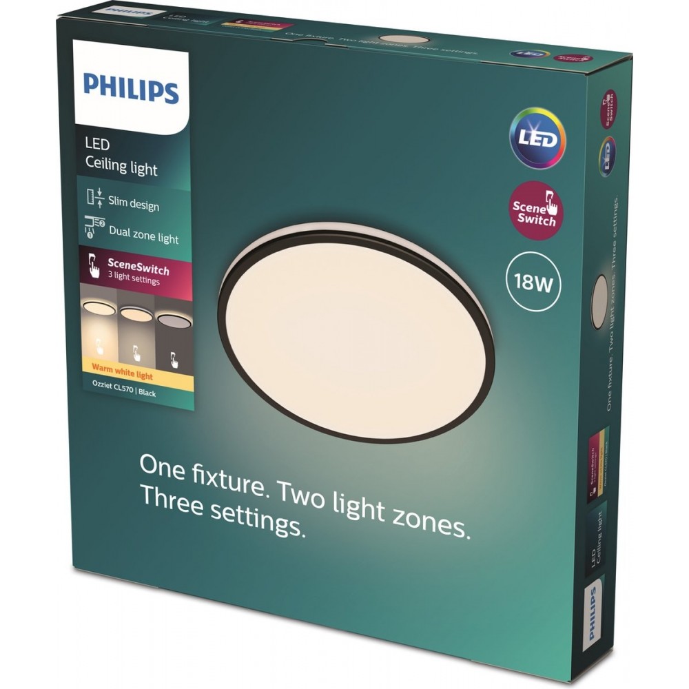 Philips Ozziet plafondlamp - rond - zwart - 18W 27K