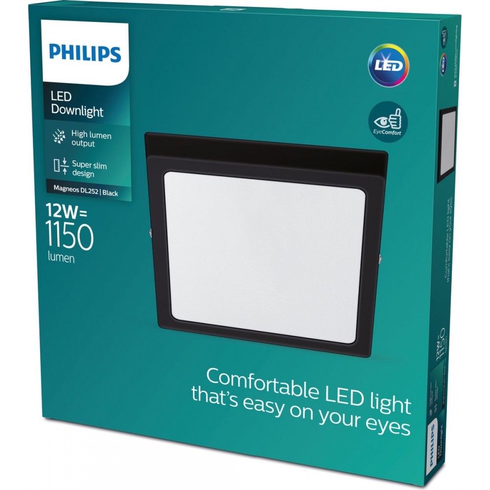Philips Magneos plafondlamp - zwart - vierkant - klein