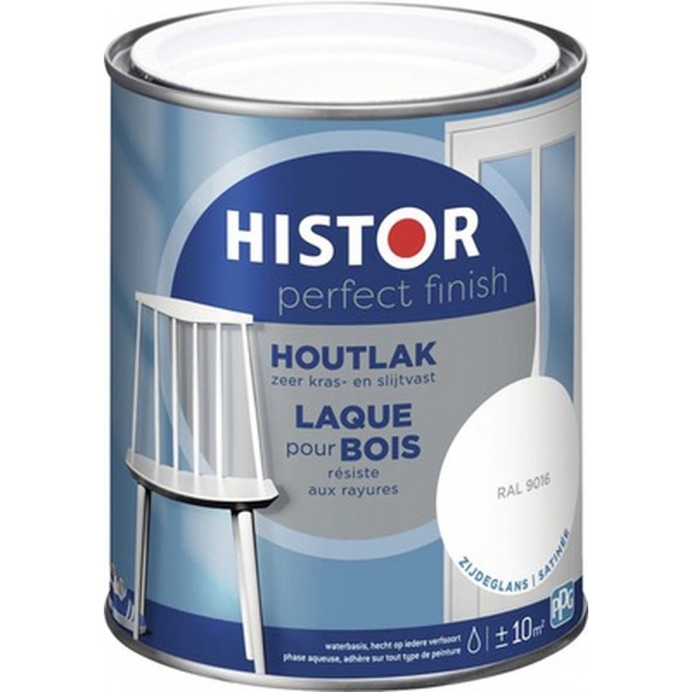 Histor Perfect Finish Houtlak Zijdeglans - Krasvast & Slijtvast - Dekkend - 0.75L - RAL 9016 - Wit