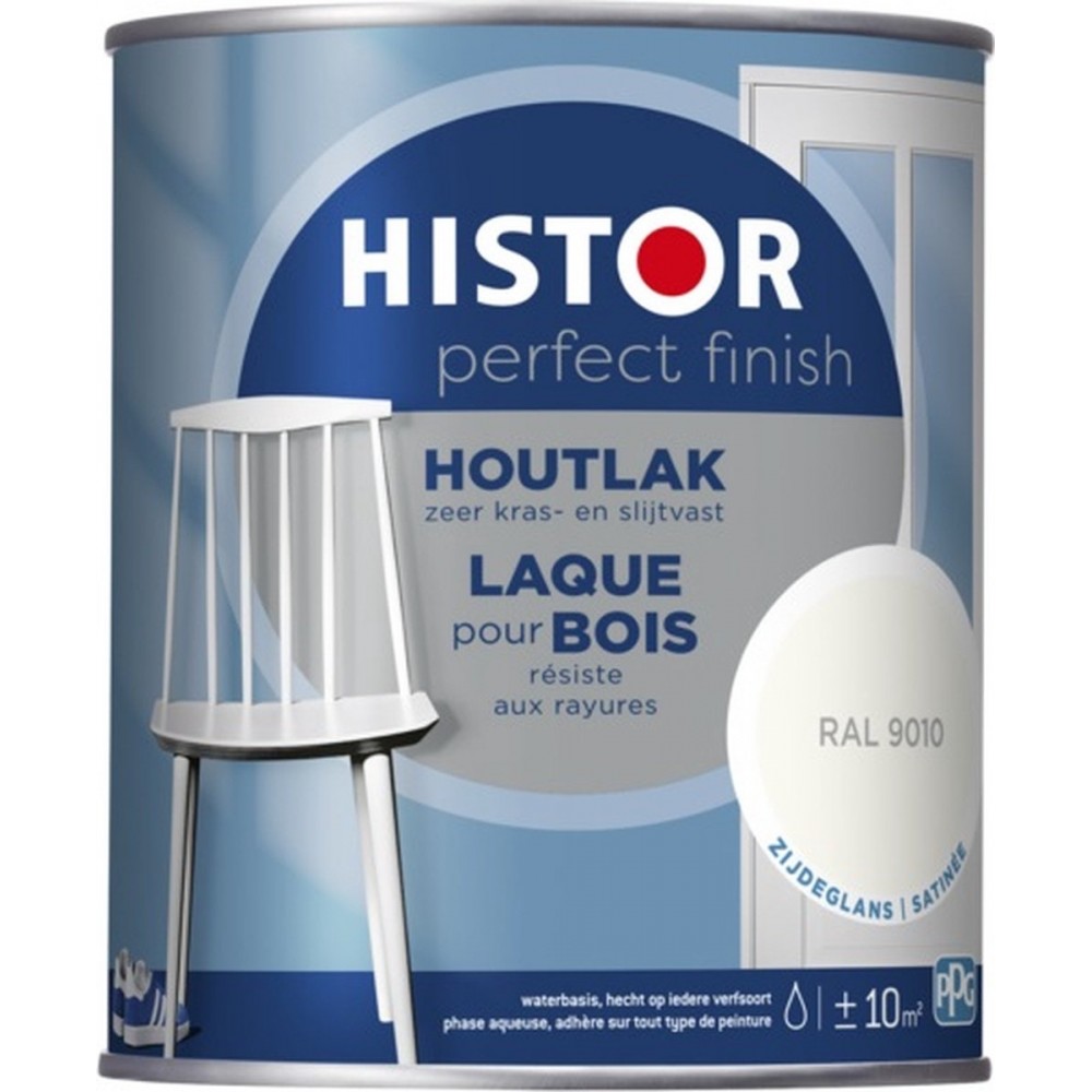 Histor Perfect Finish Houtlak Zijdeglans - Krasvast & Slijtvast - Dekkend - 0.75L - Ral 9010 - Wit