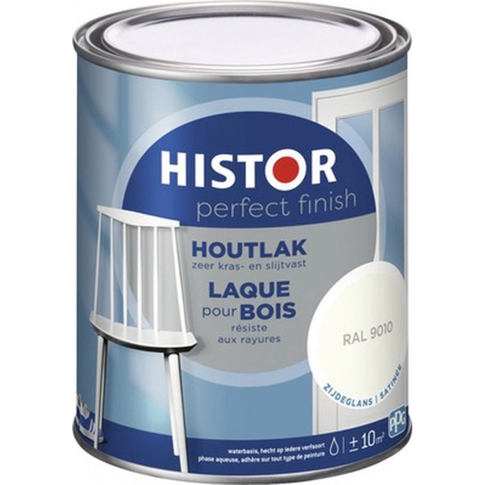 Histor Perfect Finish Houtlak Zijdeglans - Krasvast & Slijtvast - Dekkend - 0.75L - Ral 9010 - Wit