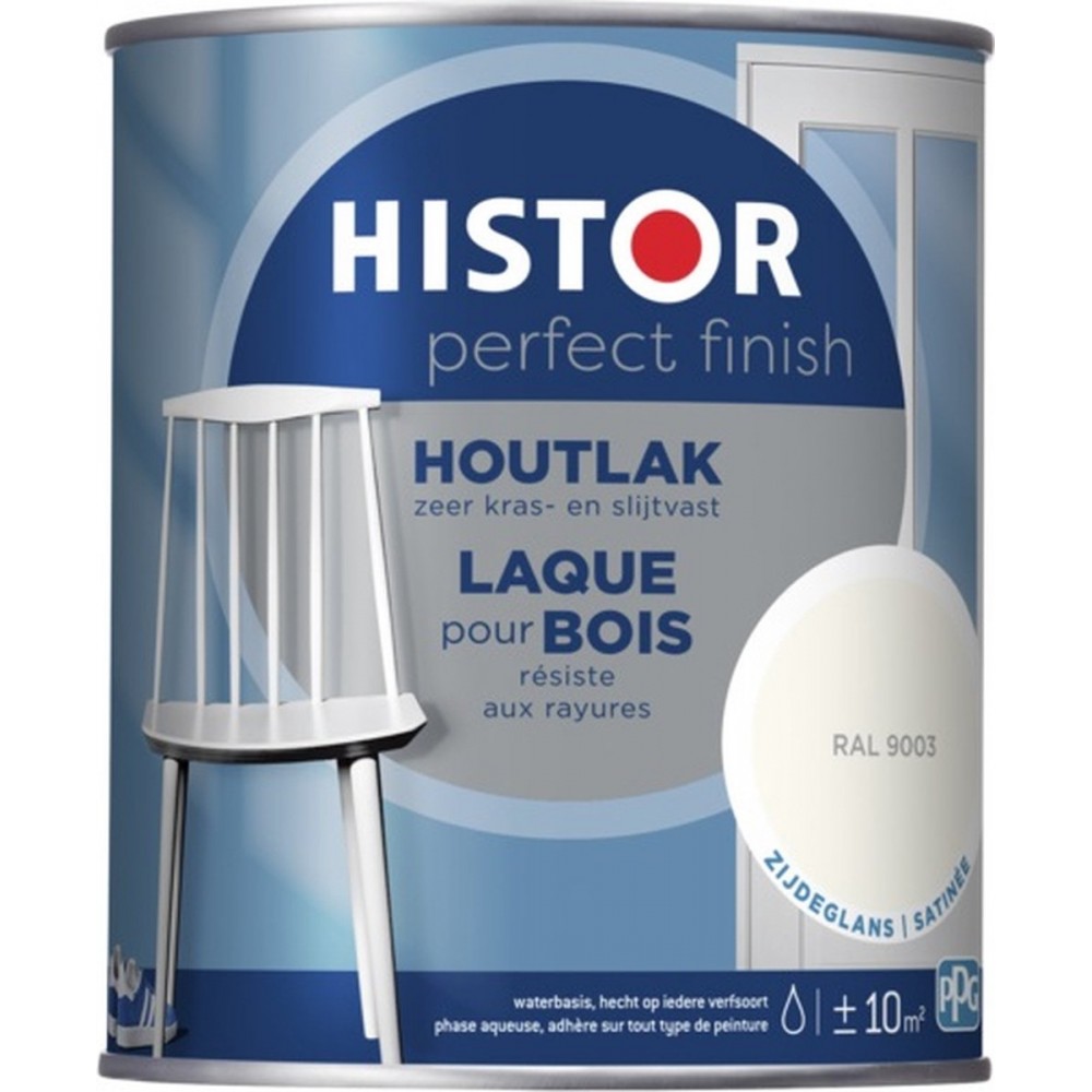 Histor Perfect Finish Houtlak Zijdeglans - Krasvast & Slijtvast - Dekkend - 0.75L - Ral 9003 - Wit