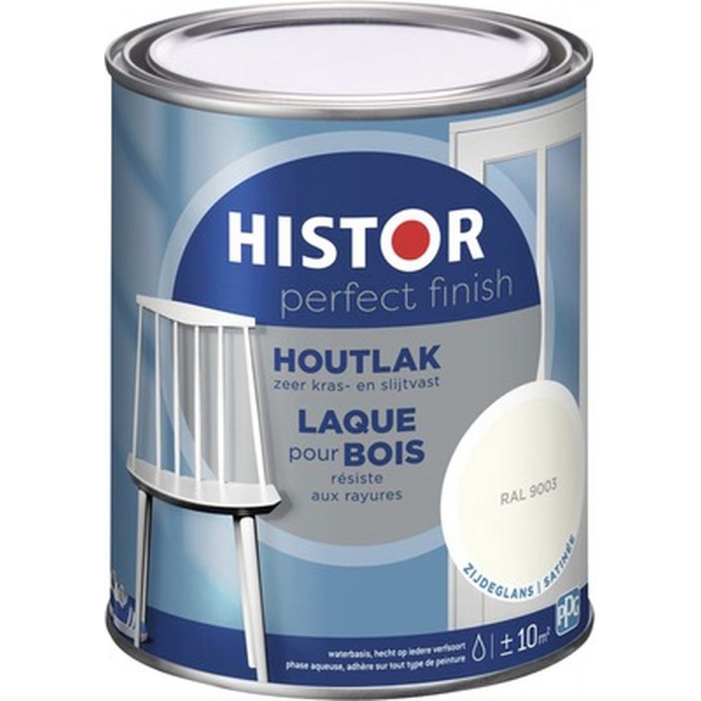 Histor Perfect Finish Houtlak Zijdeglans - Krasvast & Slijtvast - Dekkend - 0.75L - Ral 9003 - Wit