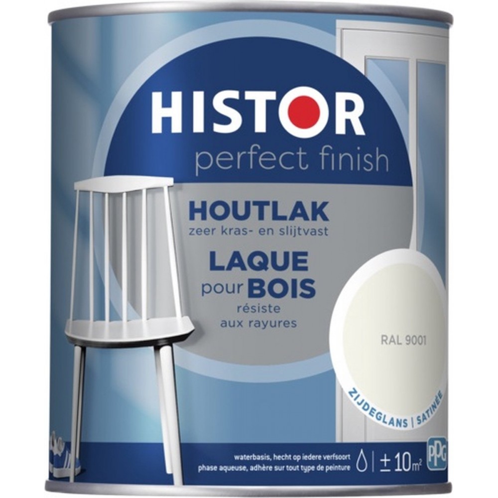 Histor Perfect Finish Houtlak Hoogglans - Krasvast & Slijtvast - Dekkend - 0.75L - RAL 9001 - Wit