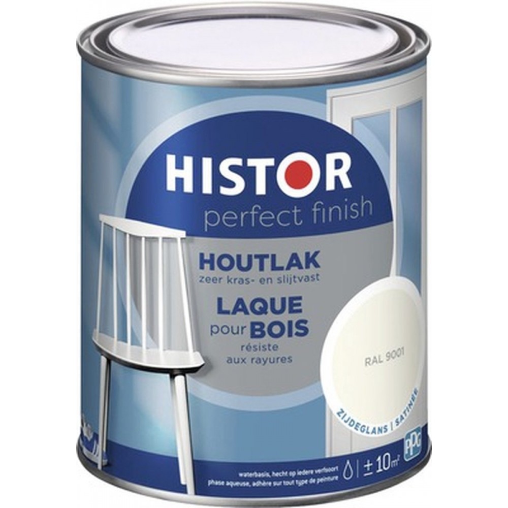 Histor Perfect Finish Houtlak Hoogglans - Krasvast & Slijtvast - Dekkend - 0.75L - RAL 9001 - Wit